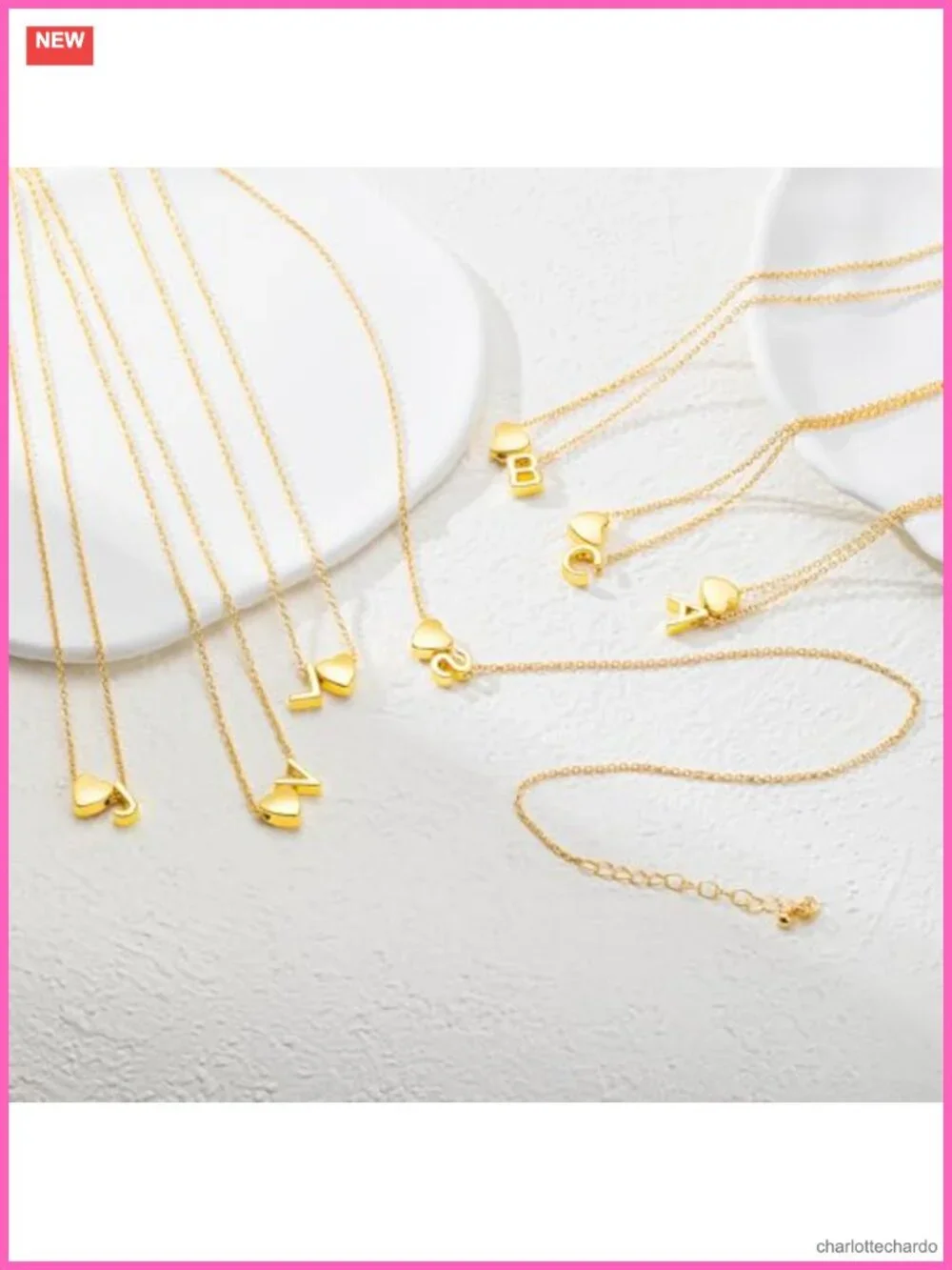 14K Gold Plated Heart Initial Necklace Letter A Pendant